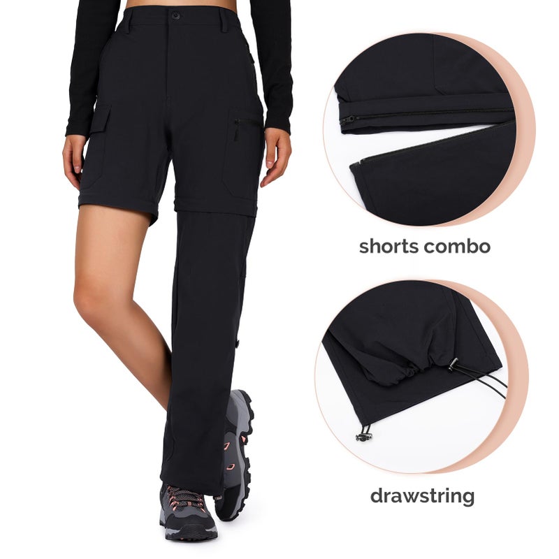 Cycorld Women's-Hiking-Pants-Convertible Quick-Dry-Stretch-Lightweight Zip-Off Outdoor Pants with 5 Deep Pockets (Black, X-Large) - Image 3